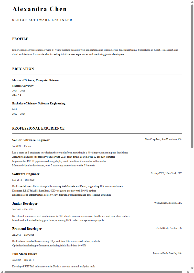 Classic template preview