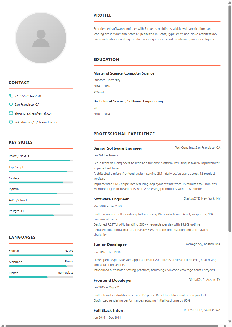 Creative Orange resume template preview