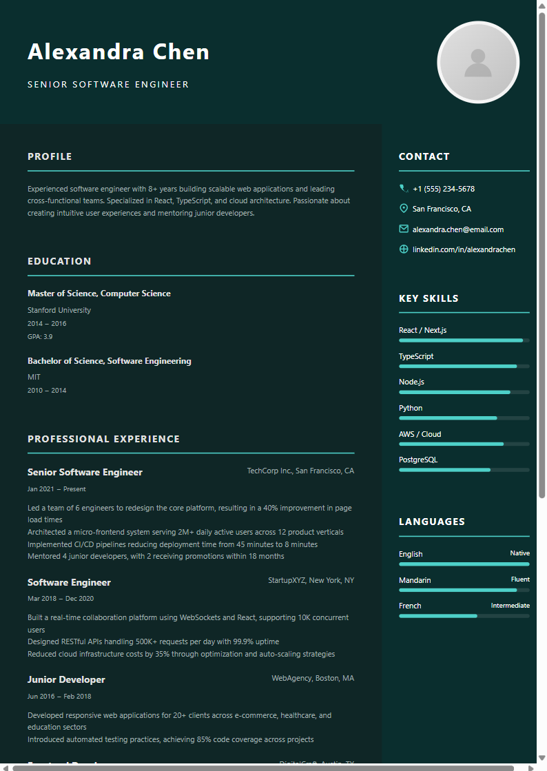 Dark Professional resume template preview