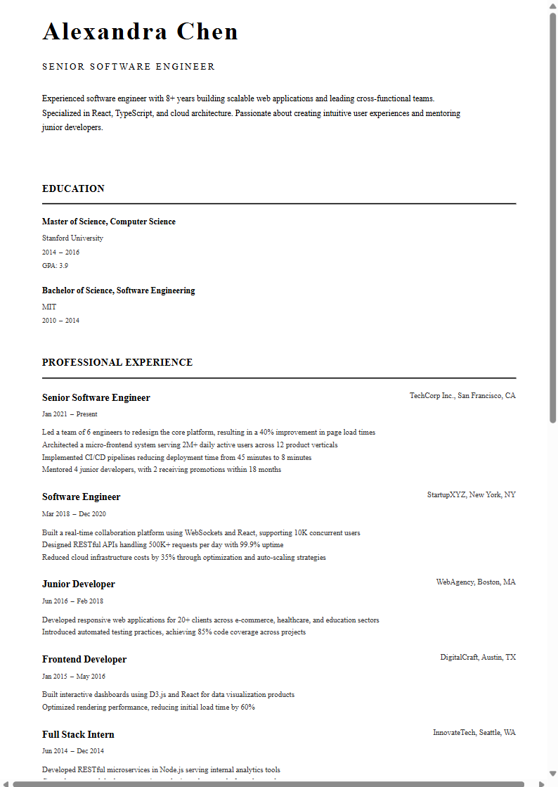 Executive template preview