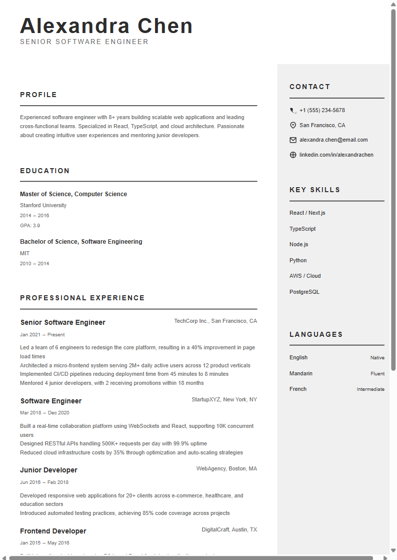 Gray Minimal resume template preview