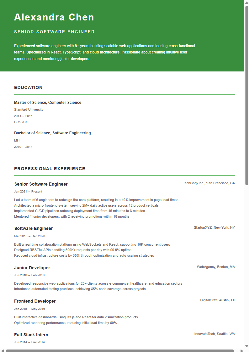 Hybrid Green resume template preview
