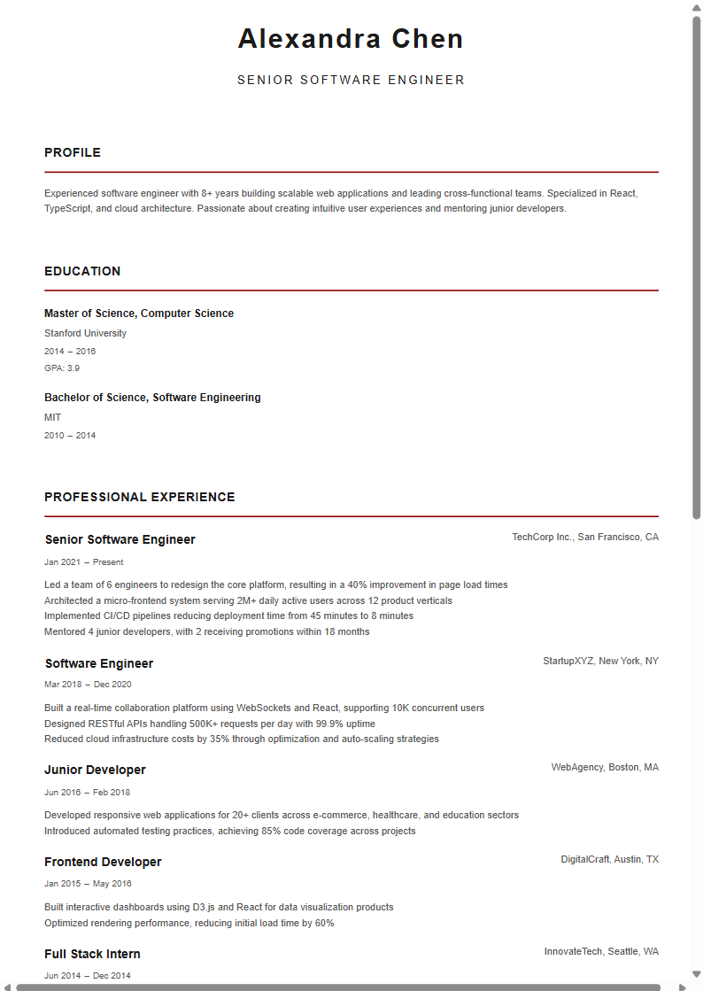 Ivy League resume template preview