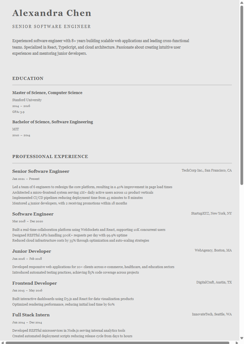 Mercury resume template preview