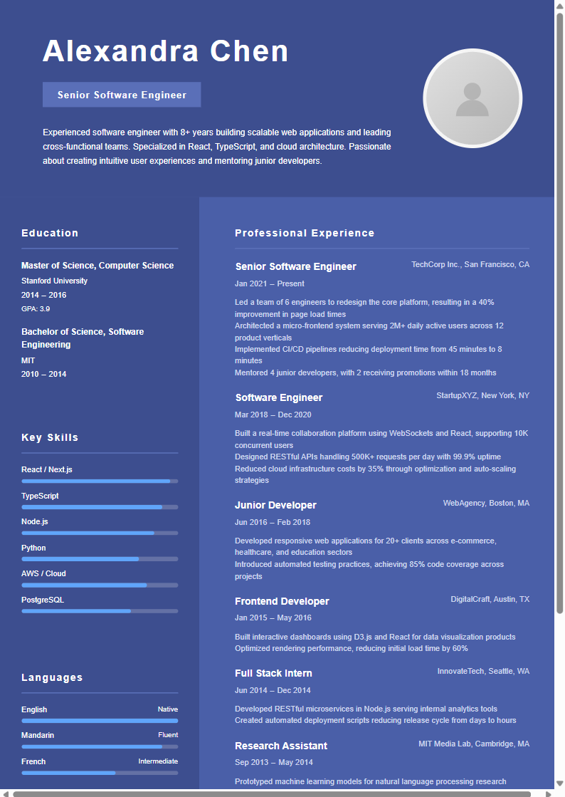 Modern Blue Hub resume template preview