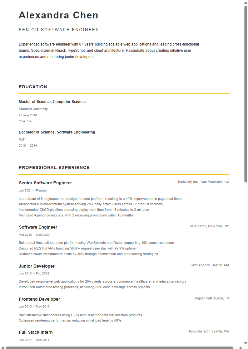 Slate Yellow resume template preview