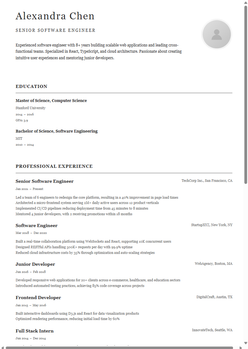 Stockholm resume template preview