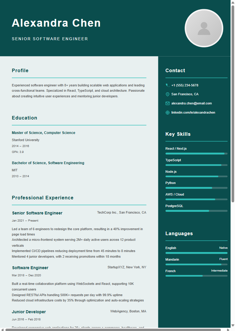 Teal Rounded resume template preview